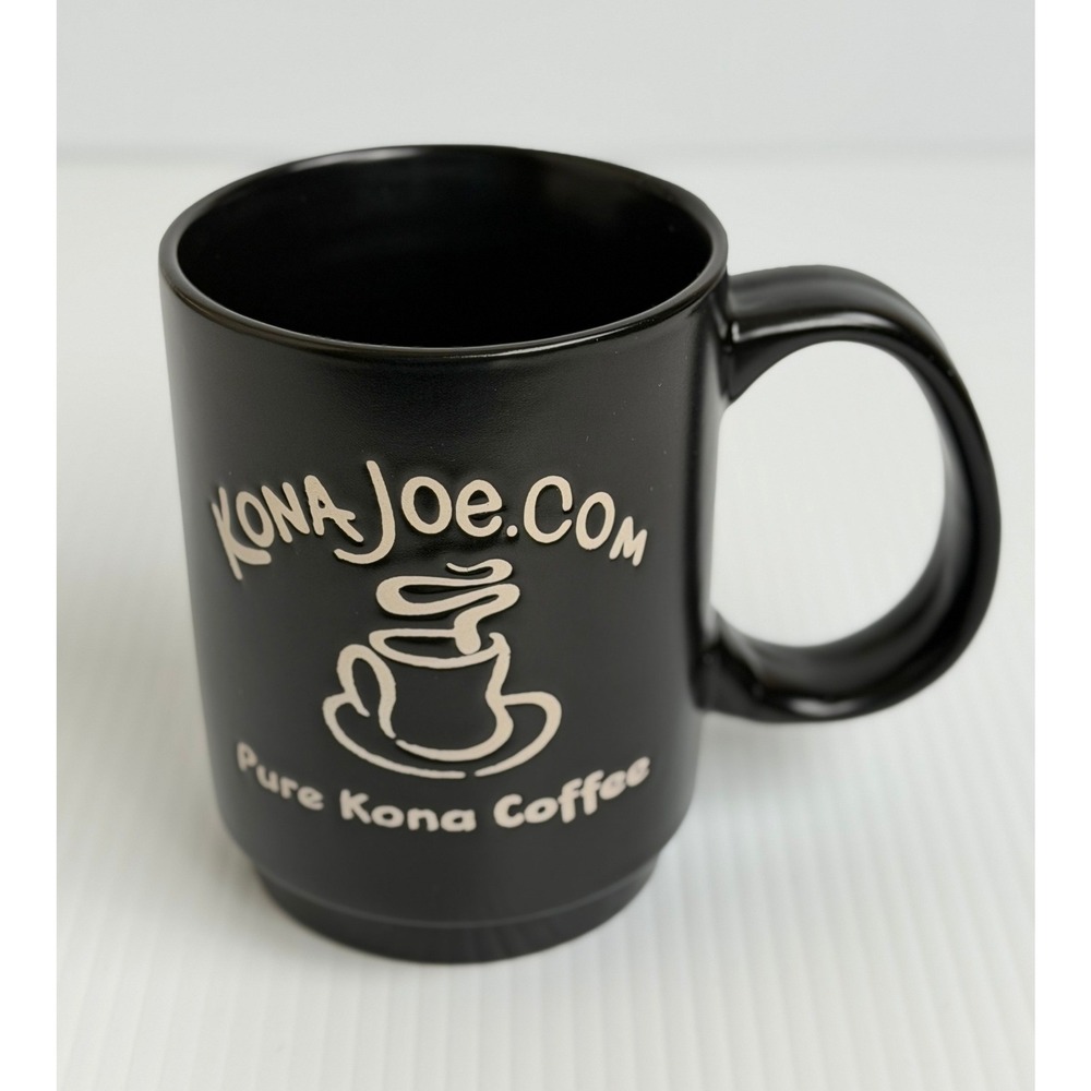 Kona Joe Coffee Mug Matte Black Embossed Pure Kona Coffee Hawaii Souvenir Cup